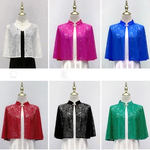 Mesh Women Lace Capelet Cardigan Cape Shrug Bolero Coat Hollow Out Cheongsam - Bild 1 von 18