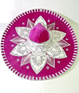 mariachi sombrero charro hat velvet pink and silver adult hat fabric MEXICO - Picture 1 of 18