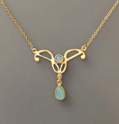 Collana Jugendstil Placcata In Oro In Argento 925 Con Opale 9906045 - Immagine 1 di 3