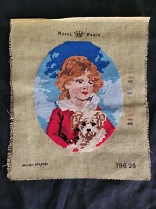 Vintage Royal Paris Boy Dog Red Coat Petitpoint Needlepoint Oval Canvas France