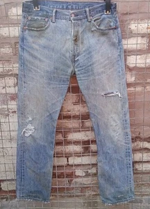 LEVI'S 501 Jeans Distressed Mens Blue Regular Straight Stone Wash W32 L34 - Picture 1 of 15