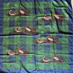 Brooks Brothers Mallard Ducks Navy green plaid 34” square silk scarf - Picture 1 of 3