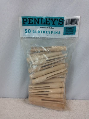Vintage Penley's 50 Wooden Clothespins NOS Made in USA One Piece Laundry Craft - Image 1 of 4