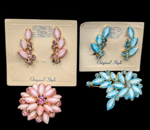Vtg TWO Sets Of JULIANA for TARA Two Tone Rhinestone Brooch Clip Earrings *Read* - Picture 1 of 22