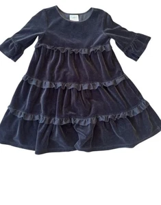 NBW Hanna Andersson Black Holiday Velvet Tiered Twirl Dress W/ Ruffle Sz 130 8 - Picture 1 of 3