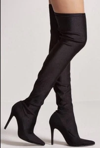 NEW FOREVER 21 Thigh-High Over The Knee Stiletto Sock Boots Black sz 7 Stretchy - Picture 1 of 4