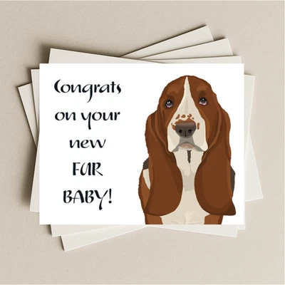 Congrats on New Fur Baby Basset Hound Puppy Dog Card with Envelope - Image 1 of 4