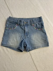 Carter’s Kids Girl Denim Shorts With Hearts Adj Waist Band Size 7 - Picture 1 of 4