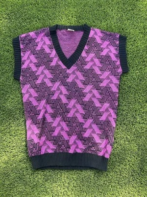 Vintage 1980s/1990s Sweater Vest Black/Purple Knit 42 in chest UGLY SWEATER - Image 1 of 4