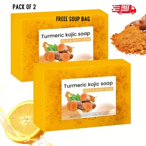 2 PACK Turmeric Kojic Acid Brightening Soap Skin Whitening Dark Spot lightening - Picture 1 of 7