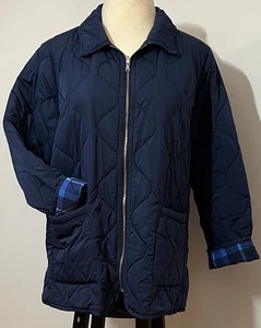 Isaac Mizrahi Live Reversible Quilted Barn Jacket Navy Blue XL Collard Coat - Picture 1 of 12
