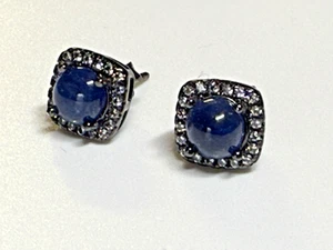 Vintage Earrings Sterling Silver 925 Blue Sapphire White Zircon Stud - Picture 1 of 7