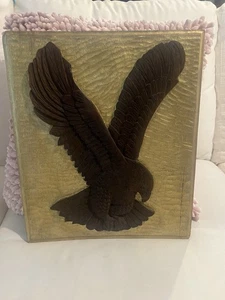 VTG Hand carved American Bald Eagle Wood Inlay Wall Art Piece Decor 14"x12 - Picture 1 of 7