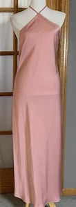 Backless Maxi Slip Dress L Pink Satin Halter Neck Sexy Cocktail Romantic Fairy - Picture 1 of 11