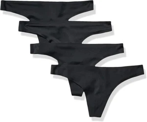 Amazon Thong Pack of 4 Essentials Women's Seamless Bonded Stretch Knickers Black - Picture 1 of 8