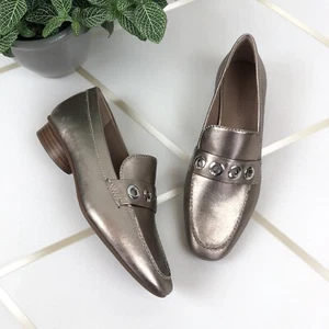 Bernardo Luxury Gold Jaden Loafer Platino Metallic Leather Women's Size 7 - Picture 1 of 11