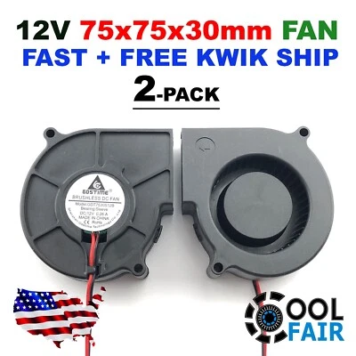 12v Gdstime 75x75x30mm Brushless Turbo Blower Cooling Fan 75mm 7530 2-pin 2-Pack - Image 1 of 4