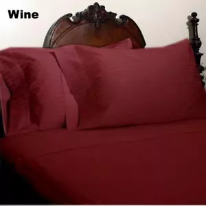 Wine Striped Queen Size 4 Pc Sheet Set 1000 Thread Count 100% Egyptian Cotton - Picture 1 of 1