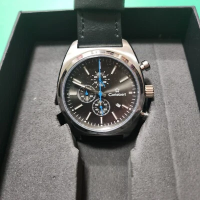 Cortebert Relógio de Luxo COUZINET CRONÓGRAFO CB-3016-04 NOVO Pedra Cinza Ponteiros Azuis - Imagem 1 de 4