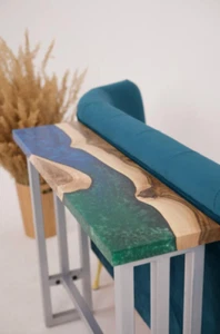 Unique Straight Edge Console Table, Handmade Wood Table with Epoxy Resin River - Picture 1 of 17