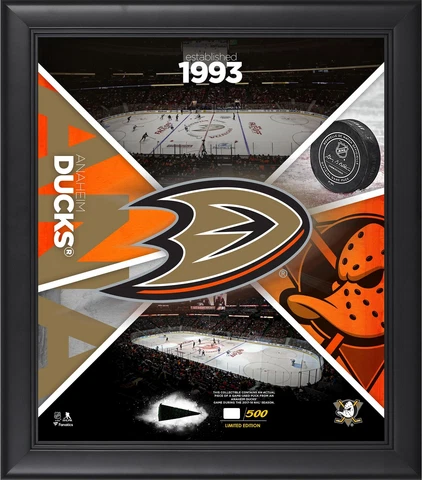 Anaheim Ducks Framed 15" x 17" Team Impact Collage with a Piece of GU Puck Cover