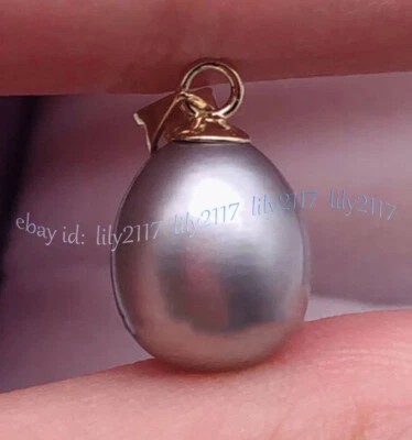 Colgante de perlas naturales de agua dulce del Mar del Sur gris plata 10x12 mm oro amarillo de 14 quilates Foto 1 de 4