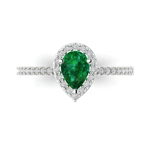 14K White Gold Solitaire with Accents Engagement Ring 0.7 ctw Simulated Emerald - Picture 1 of 11