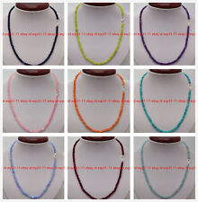 2x4mm Natural Multicolor Jade Faceted Roundel Gems Beads Necklace Silver Clasp
