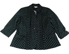 Kim Rogers Women's Petite Large PL Shirt Black White Polka Dot Linen Button Up