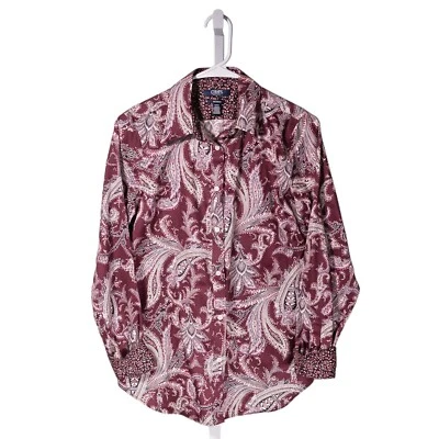 Blusa Top Chaps Ralph Lauren Para Mujer Paisley Floral Abotonada Preppy S Foto 1 de 4