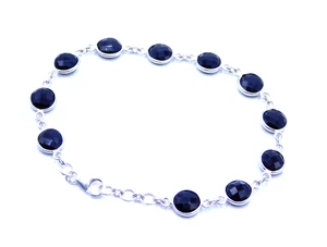 8 Gm 925 Sterling Silver Black Onyx Cut Gemstone Briolette Bracelet Size 8.5" - Picture 1 of 6