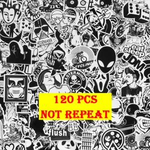 120 Pack Black White JDM Sticker Car Motorcycle Racing ATV UTV Helmet Decals Lot - Picture 1 of 7