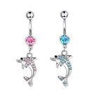 Pink Zircon Belly Button Rings Stainless Steel Sexy Dangle Navel Piercing Ring