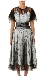 Anthea Crawford Vivian Baby Blue Black Tulle Puff Sleeve Polka Dot Size 16 XL - Picture 1 of 18