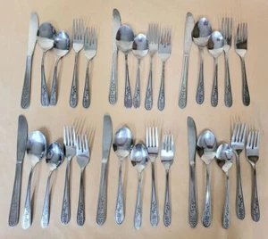 FLORAL MIST (Stanley Roberts) Stainless Flatware service for 6, 30 pieces - Picture 1 of 5
