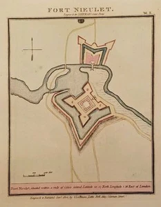 Antique Map FORT NIEULET Nieulay Calais France Engr Hand Colored Luffman 1802 - Picture 1 of 6