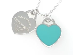 FFANY & Co. Regreso a Doble Corazón Mini Colgante Collar Esmalte Azul No CAJA - Imagen 1 de 7