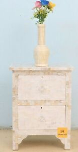 Handmade Handicrafts Mother of Pearl Two Drawer Bedside Table With Lock / Side T