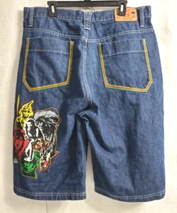Platinum Gear Jean Short Men 40 Blue Dark Wash Denim African Warrior Patch - Picture 1 of 11
