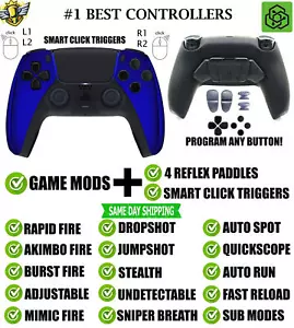 Blue Chrome Click Triggers + V4 MOD + 4 Paddles Silent Modz Controller for PS5 - Picture 1 of 2