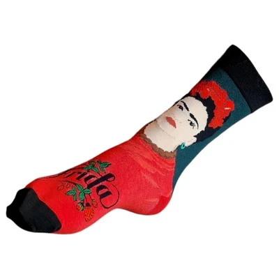SOCK SHACK Frida Kahlo Green & Red Floral Ladies Artist Socks 4-8 UK / 37-42 Eur / 6-10 US