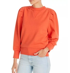 Frame Pleated Panel Puff Sleeve Sweatshirt XS Sunkist Orange $188 - Picture 1 of 8