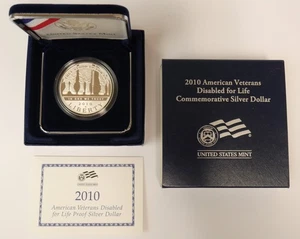 2010 AMERICAN VETERANS DISABLED FOR LIFE PROOF 90% SILVER DOLLAR, w/OGP & COA - Picture 1 of 4