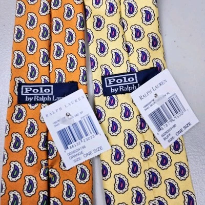 Polo Ralph Lauren Vintage Tie Bundle Yellow Orange Paisley Silk Necktie Italian - Image 1 of 4