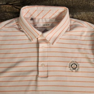 Under Armour Memorial Tournament The Playoff Polo Shirt Orange Striped Men's L - Picture 1 of 9