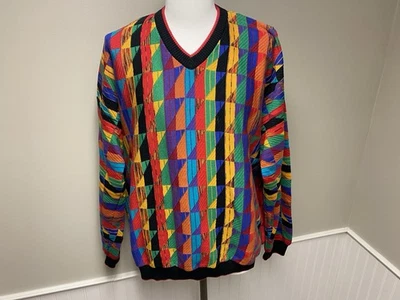 Antigo Suéter Masculino Tundra Canadá Multicolorido Tamanho 2XL Biggie Hip Hop Estilo Coogi - Imagem 1 de 4