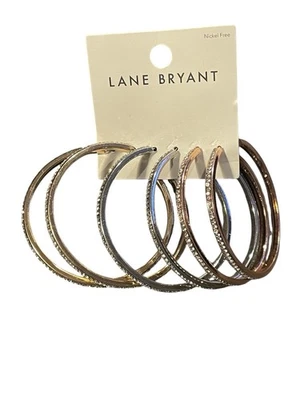 Pendientes de aro de diamantes de imitación Lane Bryant (paquete de 3) lote de 4 oro/plata sin níquel  Foto 1 de 4
