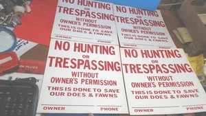 Vintage-NO HUNTING or TRESPASSING-4 -Heavy Paperboard Signs Mancave Shack Cabin - Picture 1 of 4