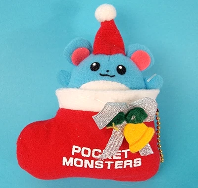 Tomy Pokemon Marill Christmas Stocking Mini Plush Keychain Vtg Holiday Toy - Image 1 of 4