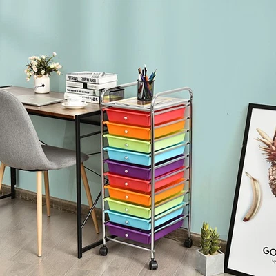 10 Drawer Rolling Storage Cart Scrapbook Paper Office Organizer Multi-color - Image 1 of 4